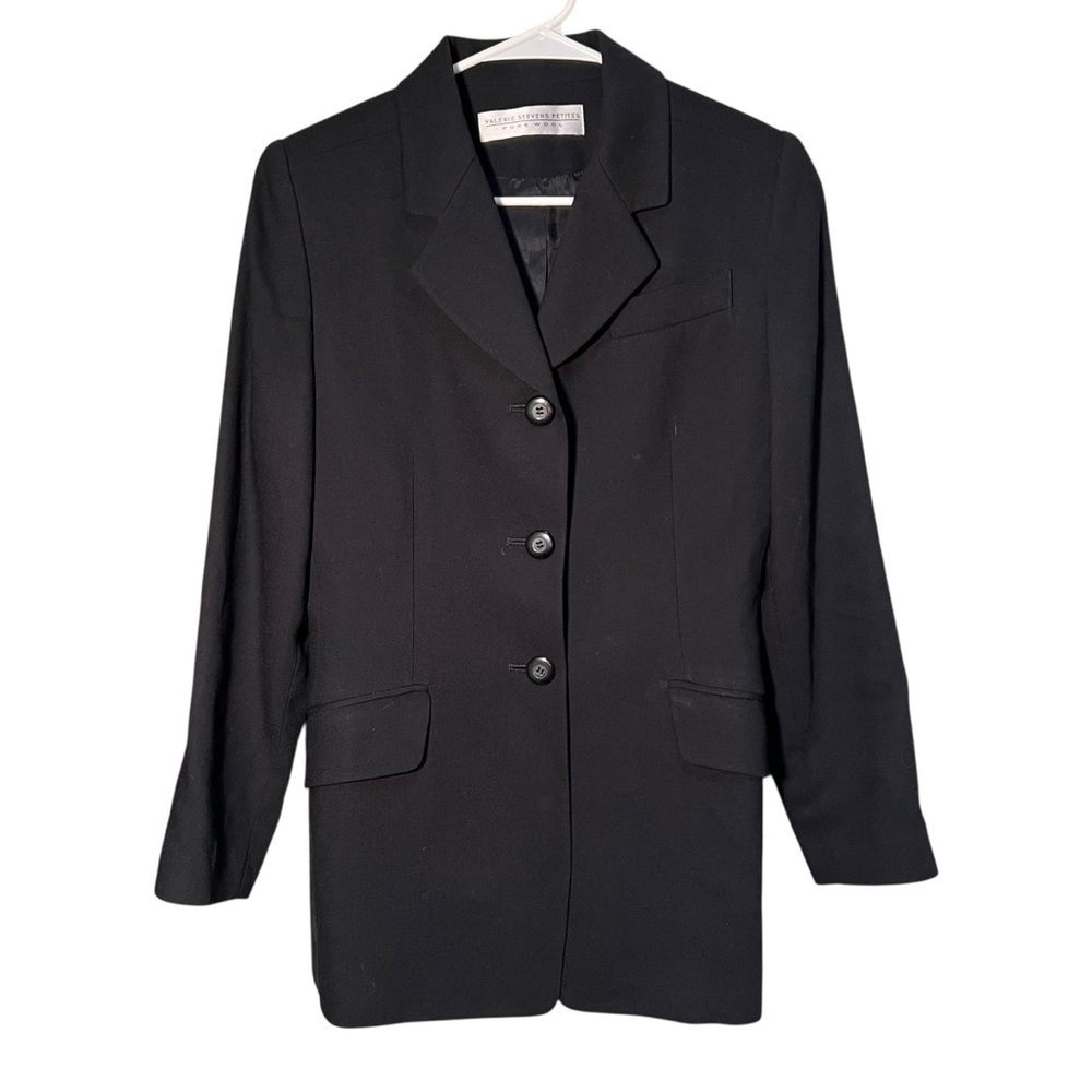 Valerie Stevens Women's Size 2 Petite Blazer Suit Jacket Black Pure New Wool